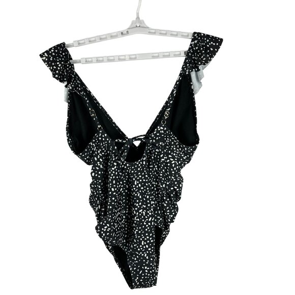 Pinkblush Womens Black & White Polka Dot Ruffled One-Piece Swimsuit Size L - Picture 7 of 7